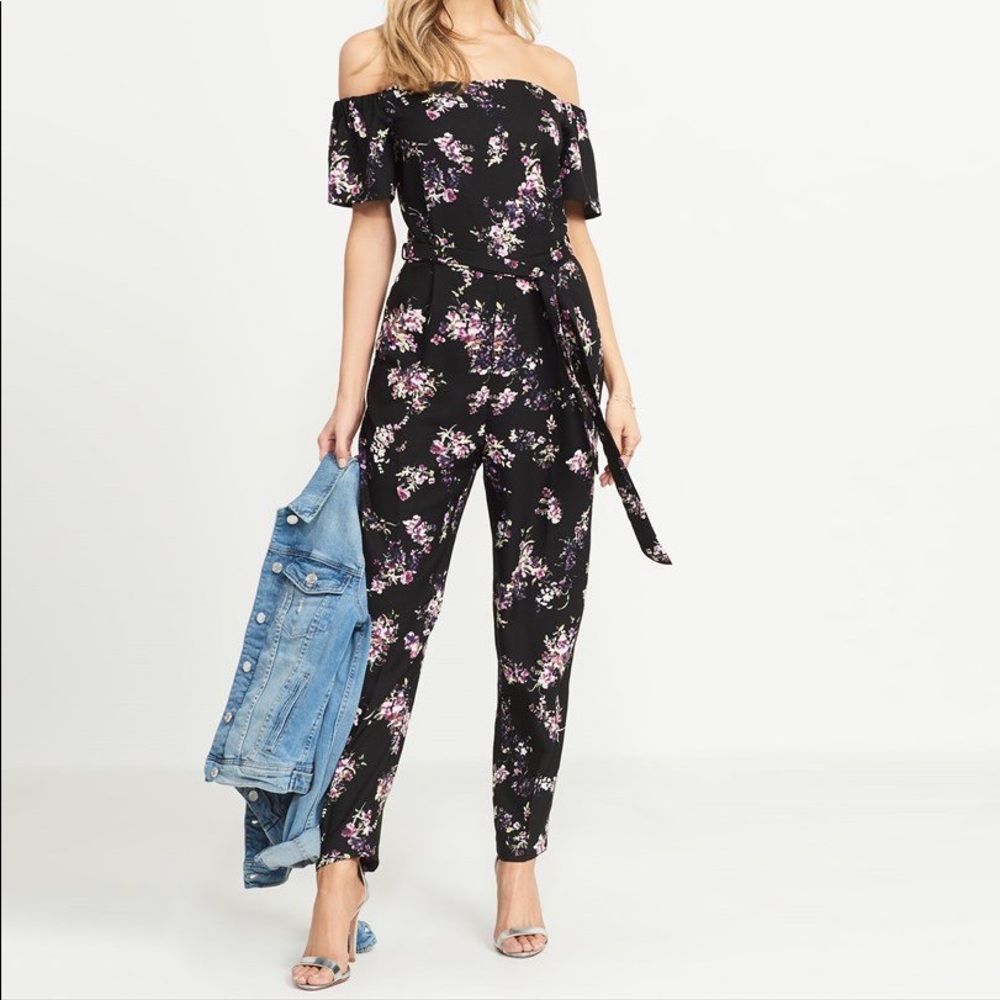 NWT Dynamite Off-Shoulder Black Floral Jumpsuit